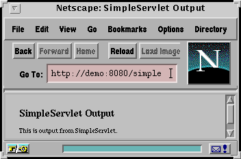 screen showing the servlet, accessed with the /simple url
